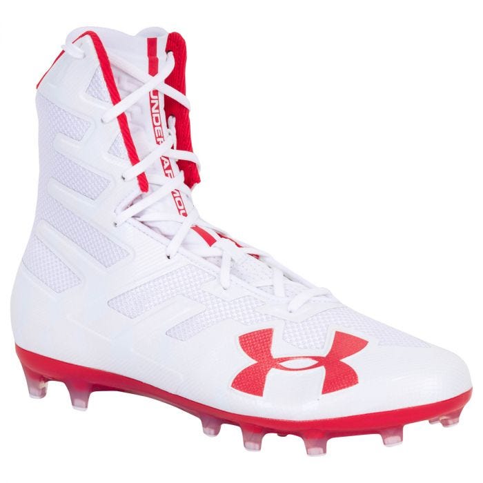 red and white under armour football cleats